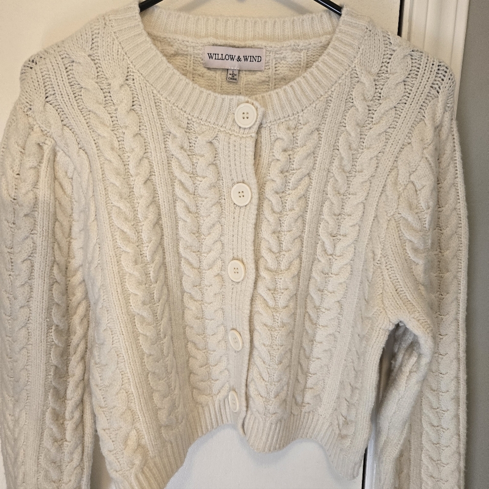Willow And Wind Cropped Cable Knit Cardigan Cream Size Large - Picture 6 of 12